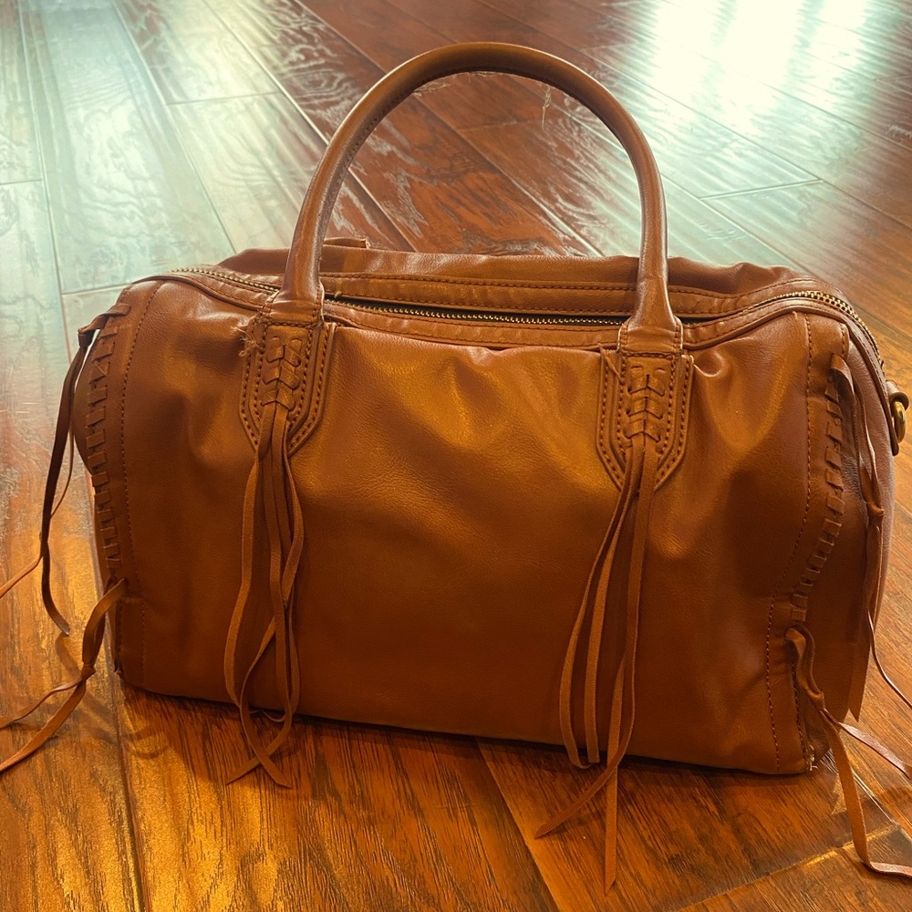 Urban Expressions Satchel Handbag Fringe Good Condition Camel Color Structured